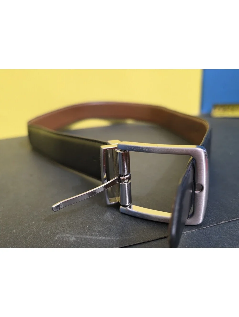 Steve Madden Leather Reversable Belt Black Brown Silvertone Buckle Size 32